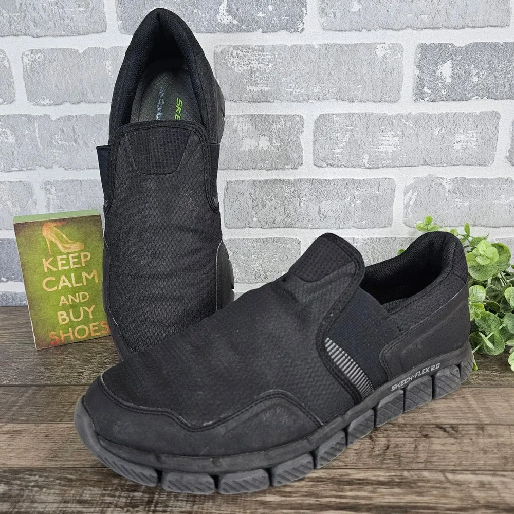 Skechers Skech-Flex 2.0 Mens Slip On Shoes Black 52621 BBK Size 12‎ Comfort